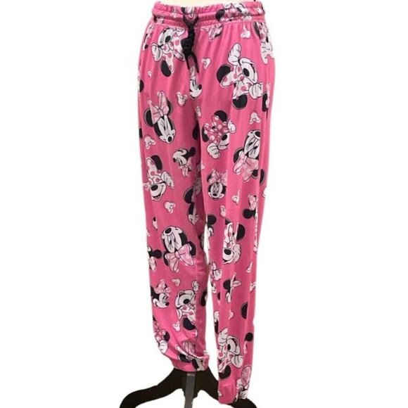 Disney Minnie Mouse Womens Jogger Sleep Pants Size M 8/10 Pink  Drawstring - Picture 1 of 16